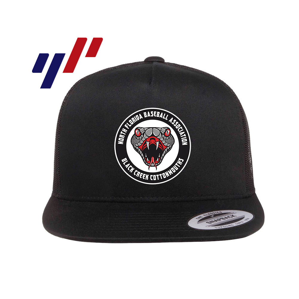 Yupoong 6006 Adult 5-Panel Classic Trucker Hat - DTF PRINTED - Black Creek Cottonmouths
