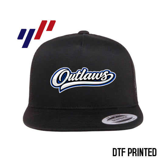 Yupoong 6006 Adult 5-Panel Classic Trucker Hat - DTF PRINTED - LBK Outlaws Baseball