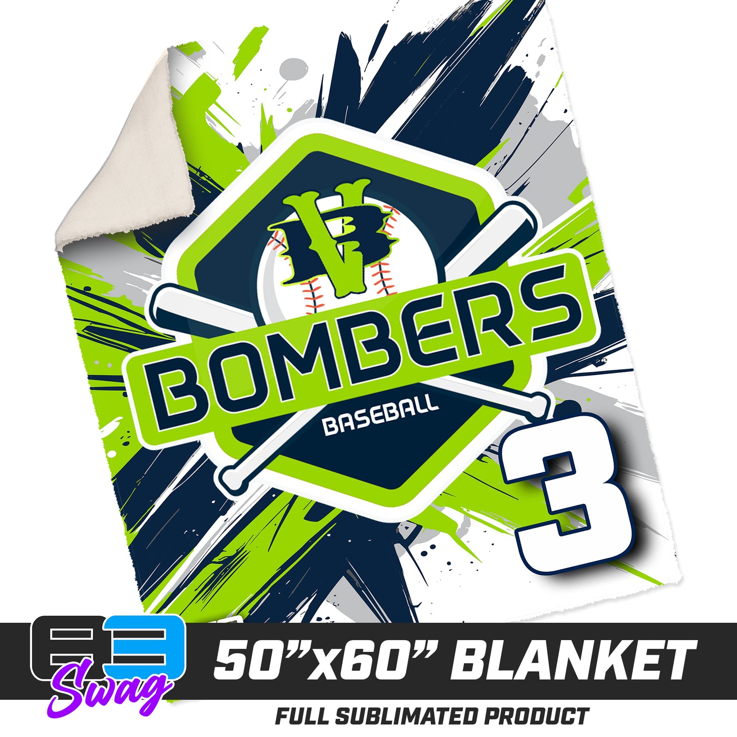 50”x60” Plush Sherpa Blanket  - VB Bombers Baseball