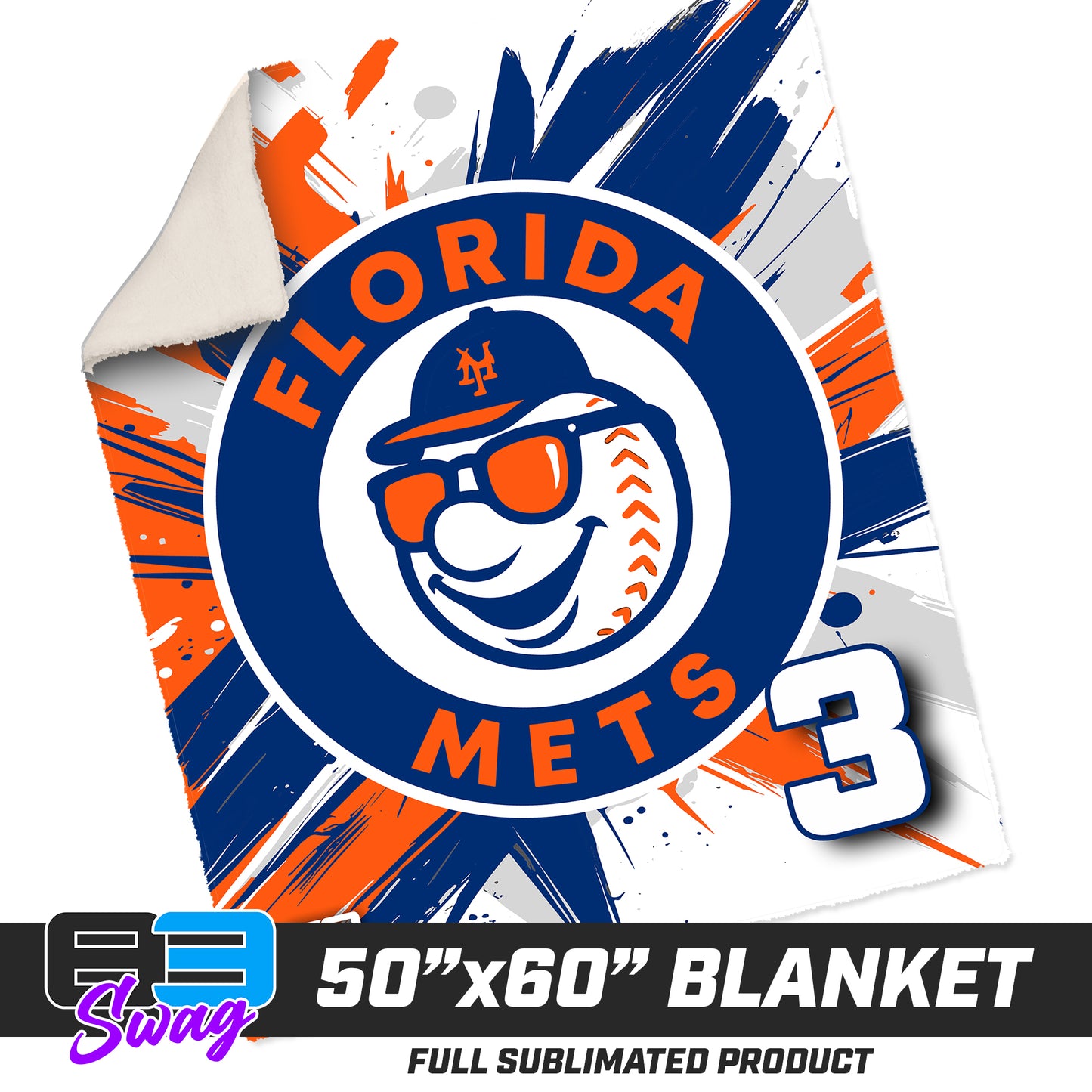 50”x60” Plush Sherpa Blanket  - Florida Mets Baseball