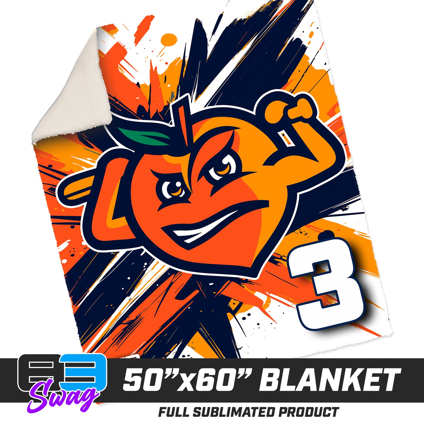 50”x60” Plush Sherpa Blanket  - Peach Clobbers Baseball V.26