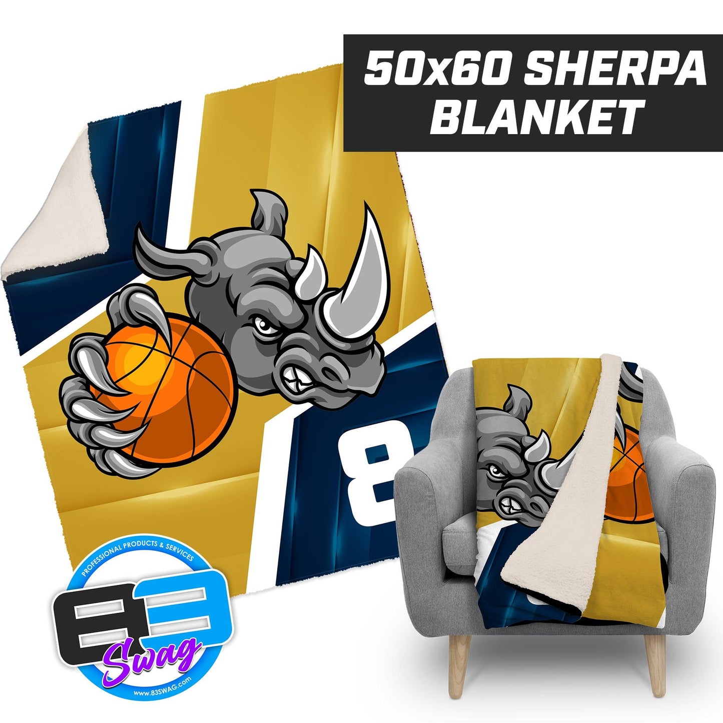 Rhino Basketball - 50”x60” Plush Sherpa Blanket