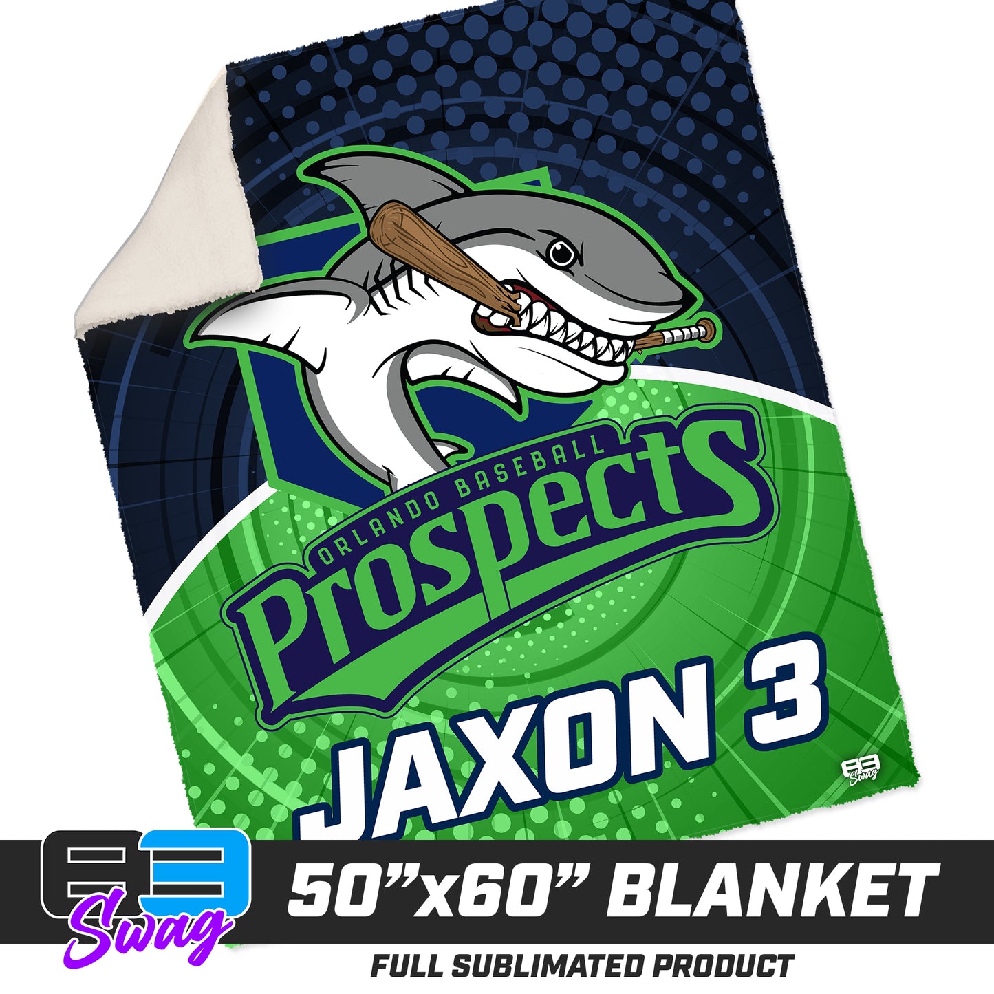 CUSTOM - 50”x60” Plush Sherpa Blanket  - Orlando Baseball Prospects - OBP - Land Sharks