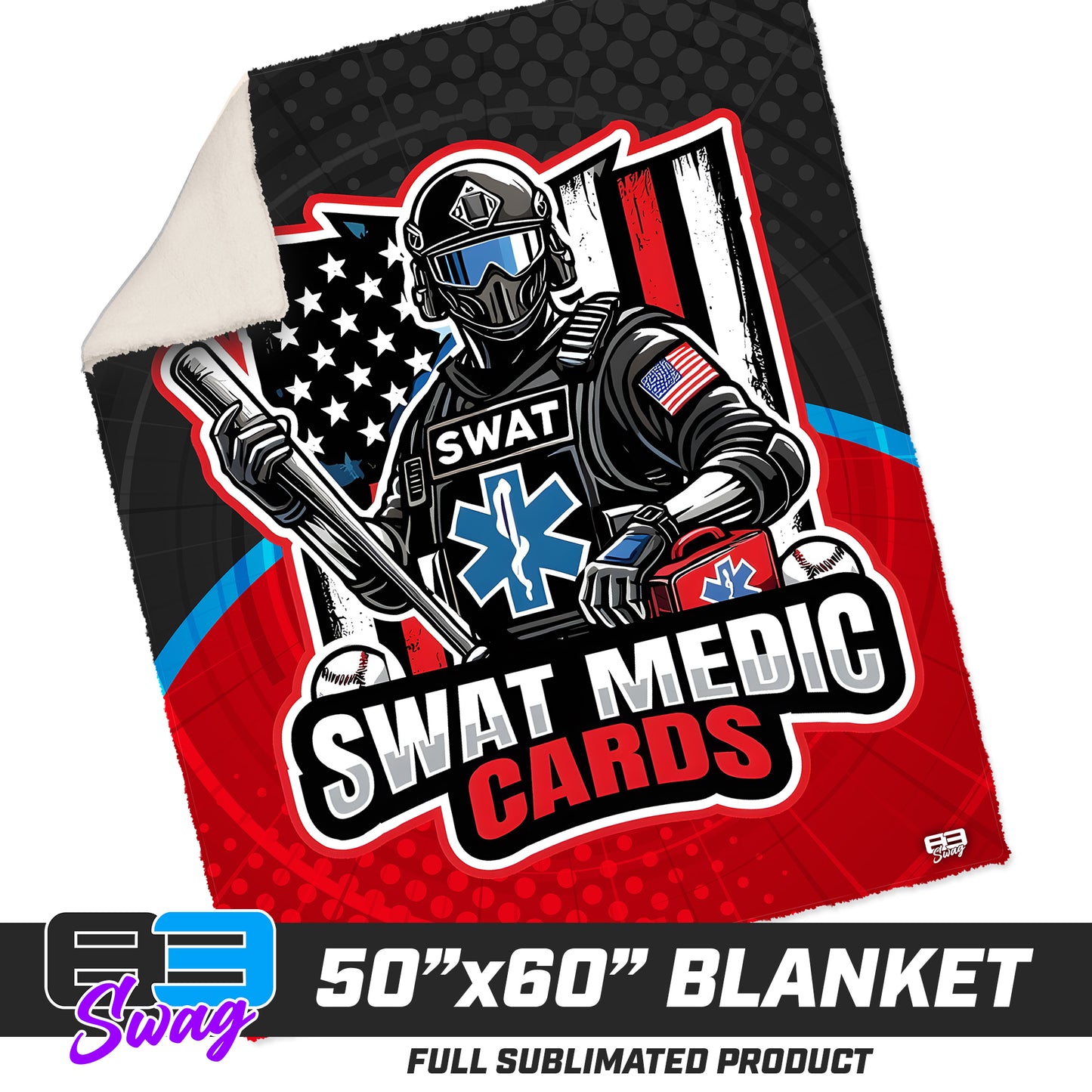 CUSTOM - 50”x60” Plush Sherpa Blanket  - Swat Medic Cards