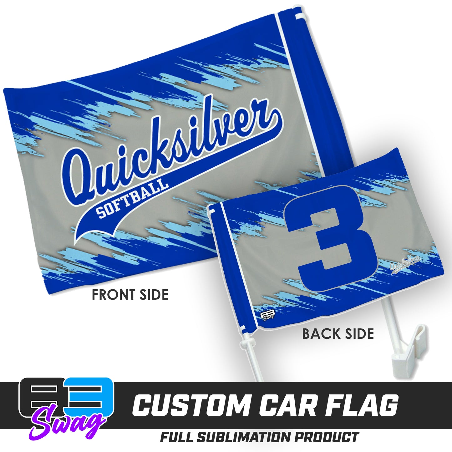 Double Sided Car Flag - Quicksilver Softball