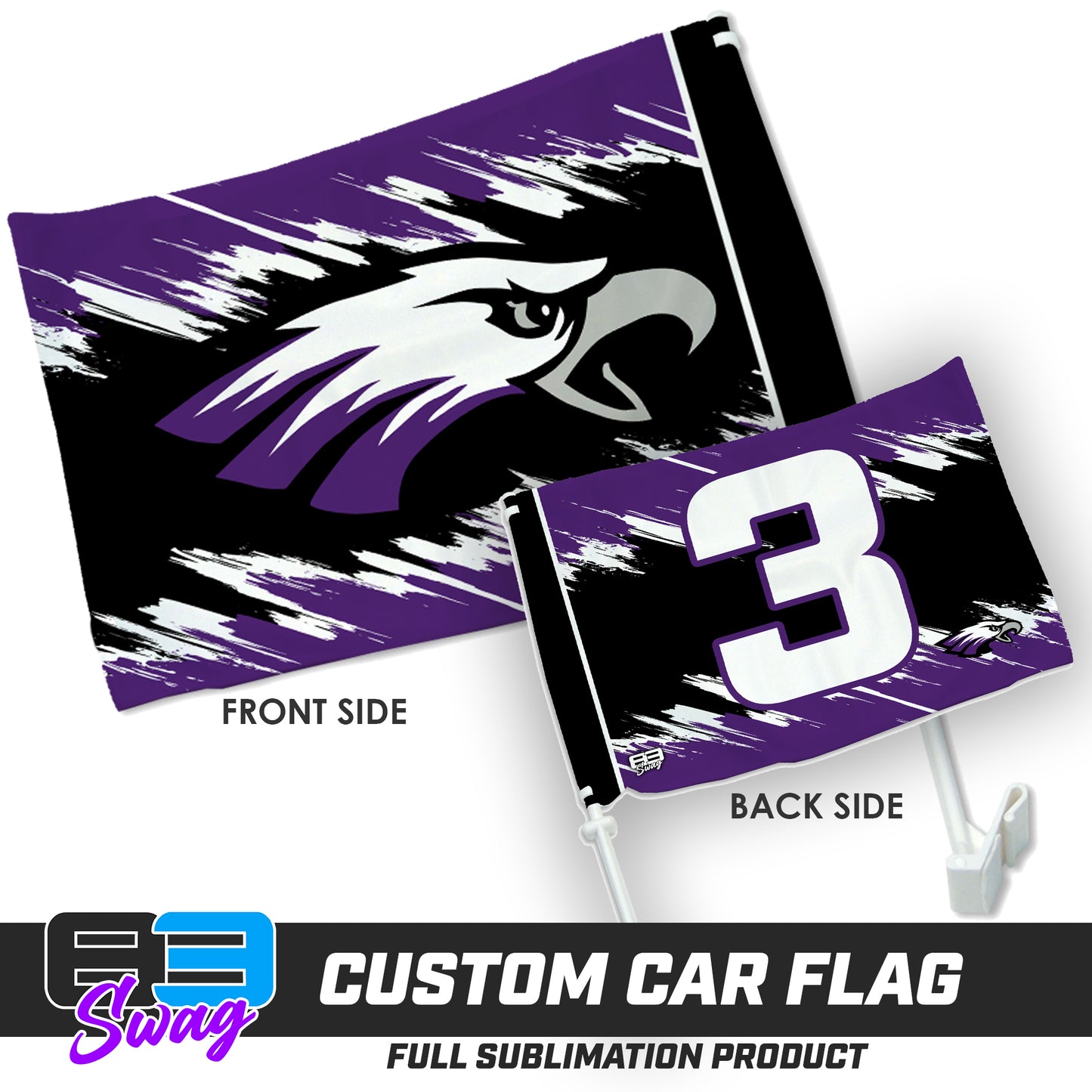 Double Sided Car Flag - Bellmawr Purple Eagles