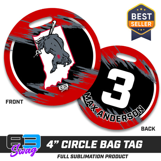 4" Circle Hard Acrylic Bag Tag - Indiana Bulls Baseball