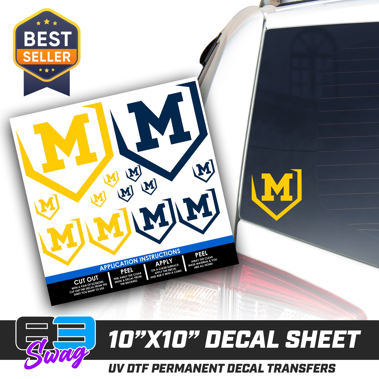DTF Decal Sheet - 10x10 Sheet - Cut, Peel & Stick! - Midland Bandits Baseball