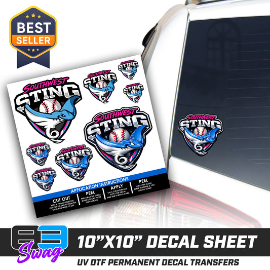DTF Decal Sheet - 10x10 Sheet - Cut, Peel & Stick! - Southwest Sting Baseball