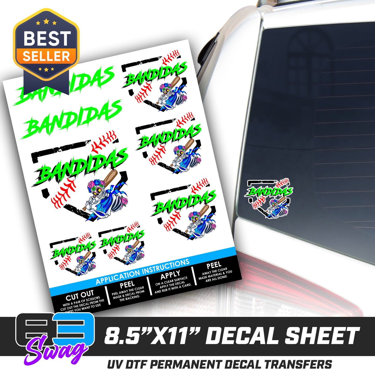 Logo Decal Pack Sheet - Baker Bandidas Softball