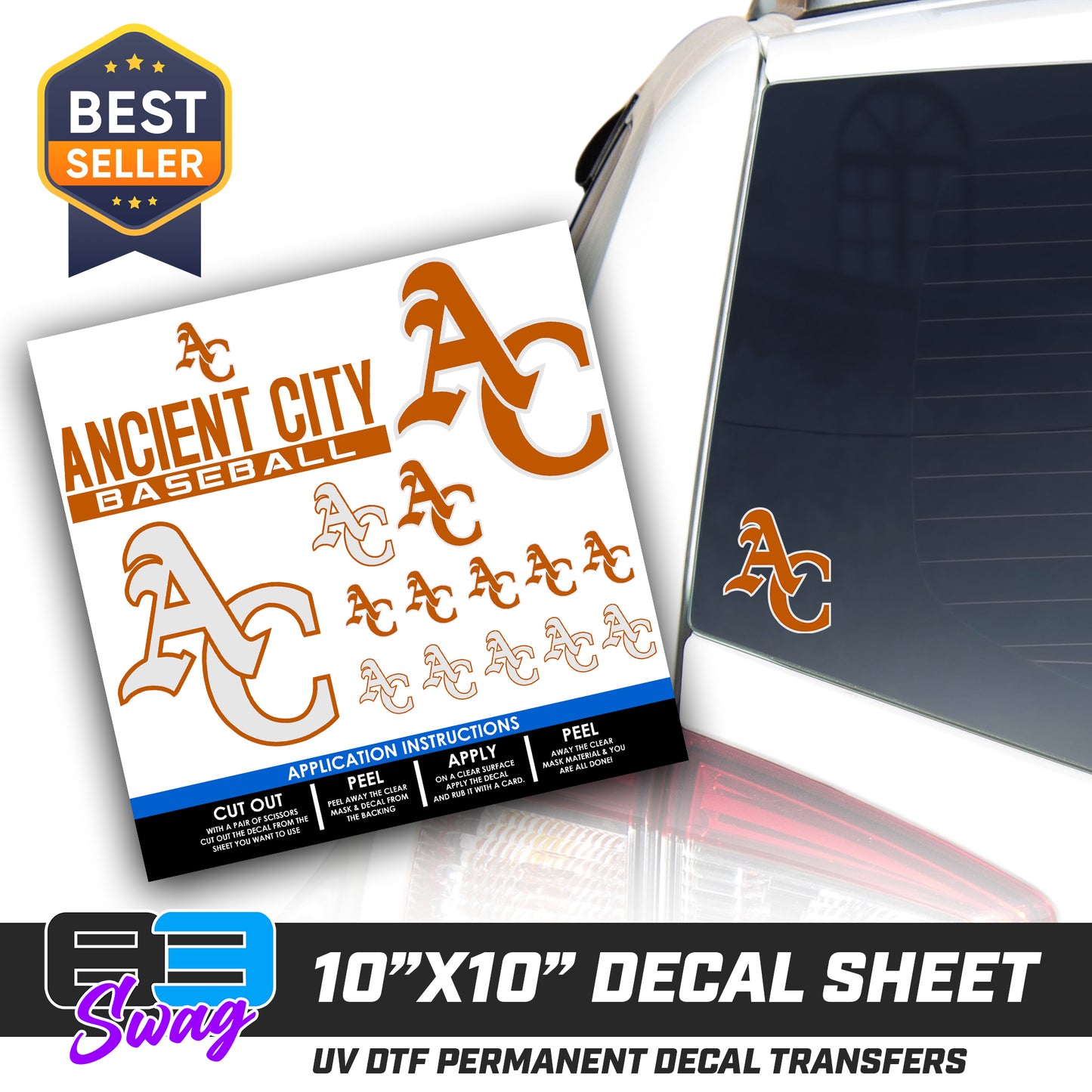 DTF Decal Sheet - 10x10 Sheet - Cut, Peel & Stick! - ANCIENT CITY REDS