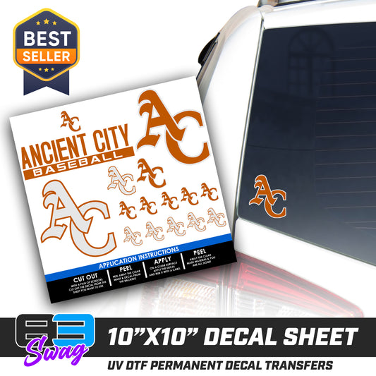 DTF Decal Sheet - 10x10 Sheet - Cut, Peel & Stick! - ANCIENT CITY REDS