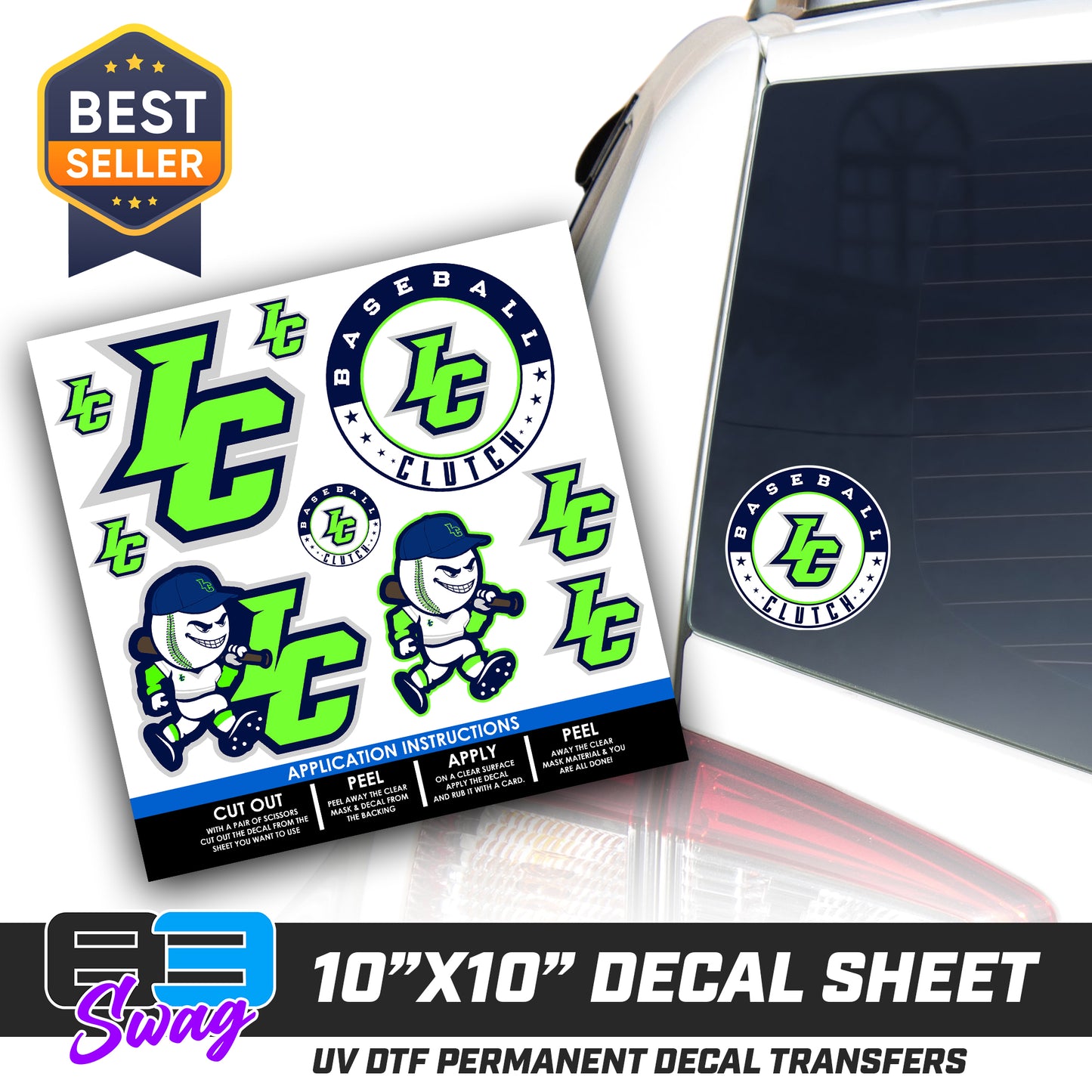 DTF Decal Sheet - 10x10 Sheet - Cut, Peel & Stick! - Indy Clutch Baseball