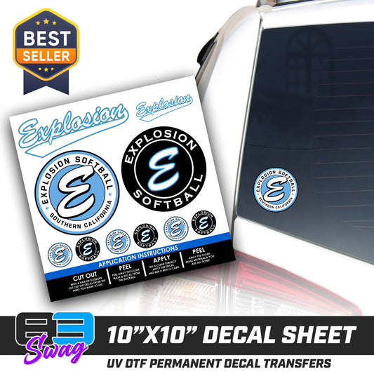 DTF Decal Sheet - 10x10 Sheet - Cut, Peel & Stick! - Explosion Softball