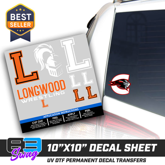 DTF Decal Sheet - 10x10 Sheet - Cut, Peel & Stick! - Longwood Wrestling