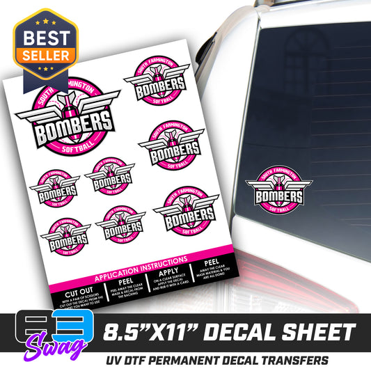 Logo Decal Pack Sheet - South Farmington Bombers Softball