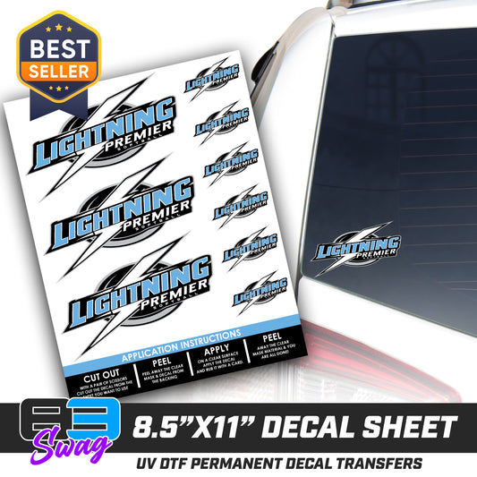 DTF Decal Sheet - 10x10 Sheet - Cut, Peel & Stick! - Lightning Premier Softball