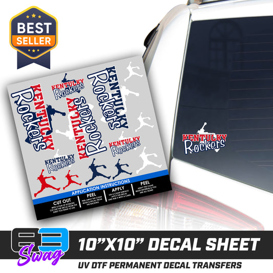 DTF Decal Sheet - 10x10 Sheet - Cut, Peel & Stick! - KY Rockers Softball