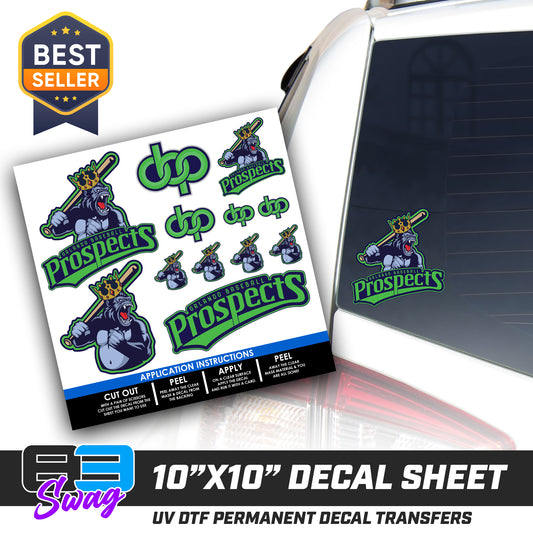 DTF Decal Sheet - 10x10 Sheet - Cut, Peel & Stick! - Orlando Baseball Prospects - OBP - Gorilla Kings