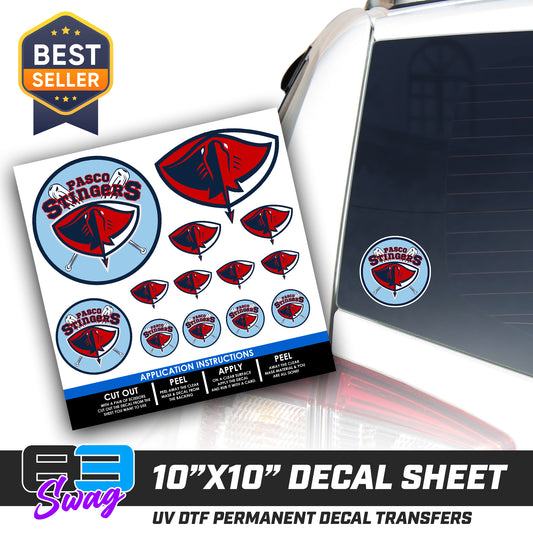 DTF Decal Sheet - 10x10 Sheet - Cut, Peel & Stick! - Pasco Stingers Baseball