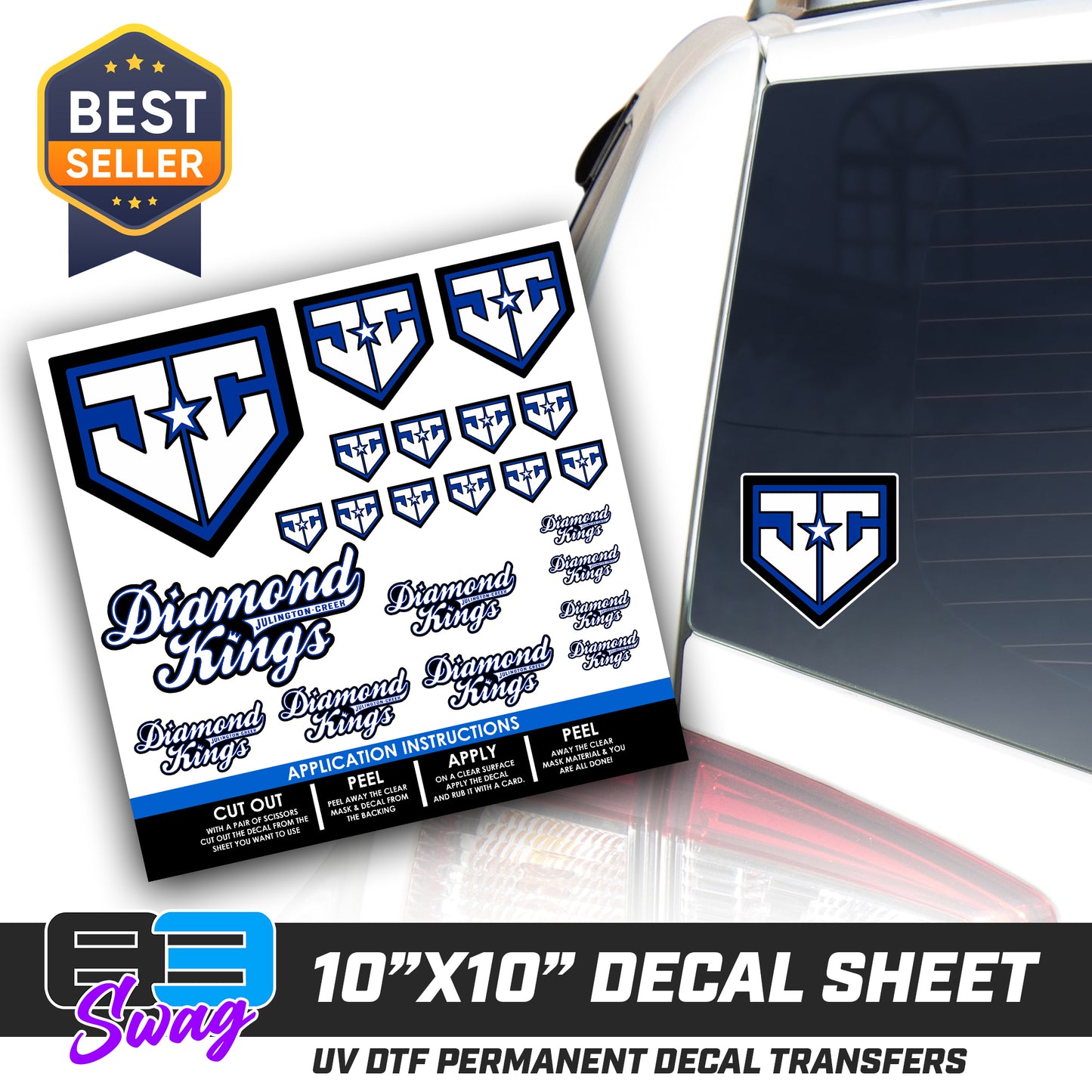 DTF Decal Sheet - 10x10 Sheet - Cut, Peel & Stick! - JCB - Julington Creek Baseball