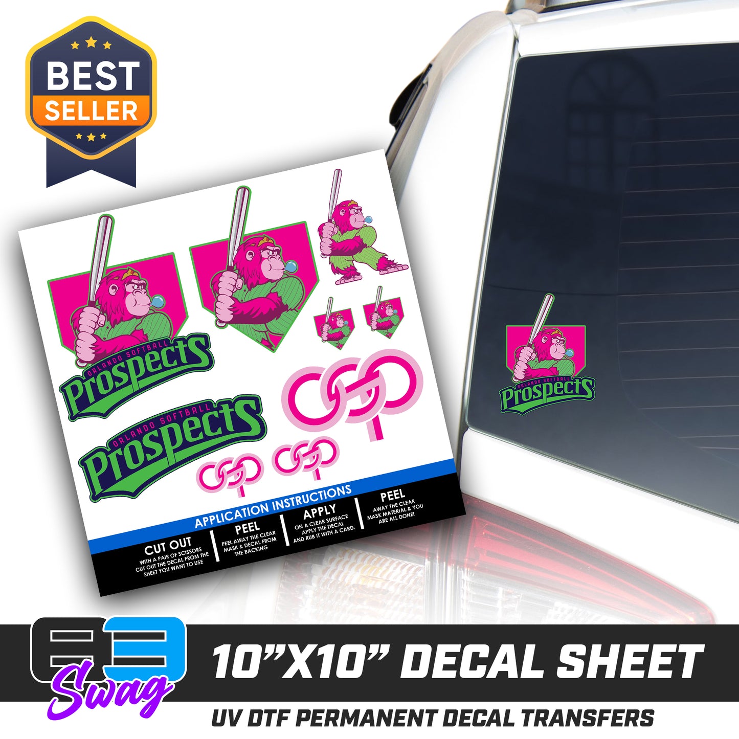 DTF Decal Sheet - 10x10 Sheet - Cut, Peel & Stick! - OSP Gorilla Queens Softball