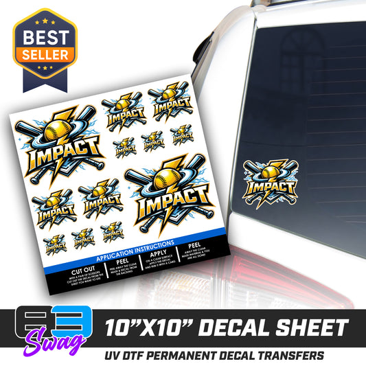 DTF Decal Sheet - 10x10 Sheet - Cut, Peel & Stick! - Impact Softball - Massachusetts