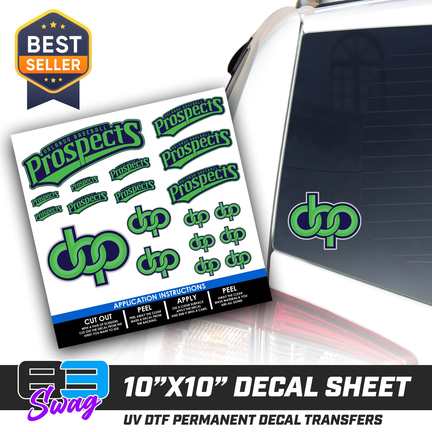 DTF Decal Sheet - 10x10 Sheet - Cut, Peel & Stick! - Orlando Baseball Prospects - OBP