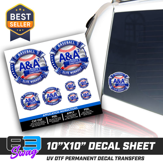DTF Decal Sheet - 10x10 Sheet - Cut, Peel & Stick! - A&A Baseball Elite