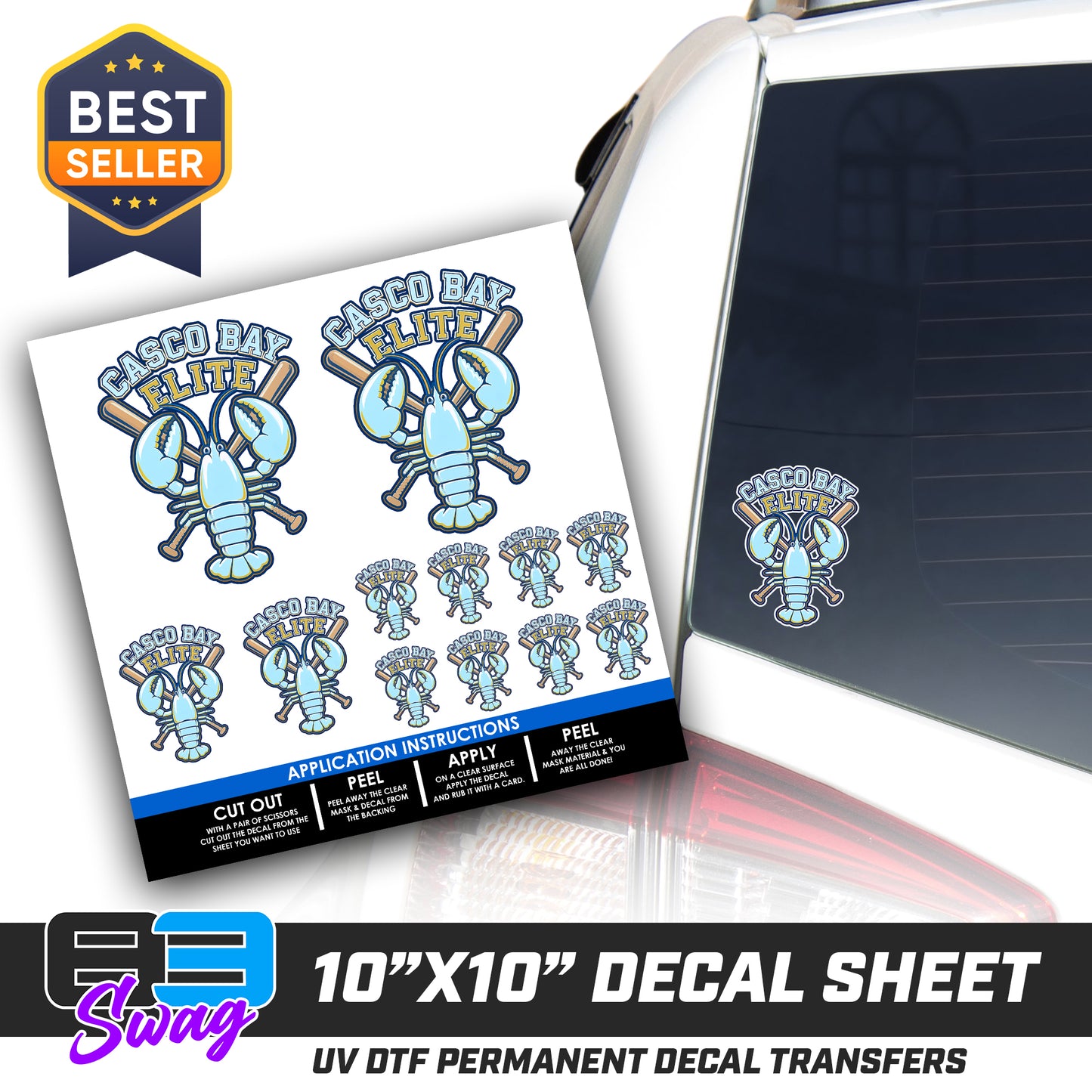 DTF Decal Sheet - 10x10 Sheet - Cut, Peel & Stick! - Casco Bay Elite Baseball