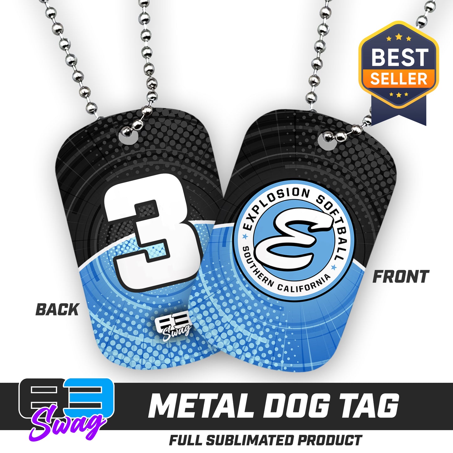 CUSTOM - Double Sided Dog Tag - Explosion Softball