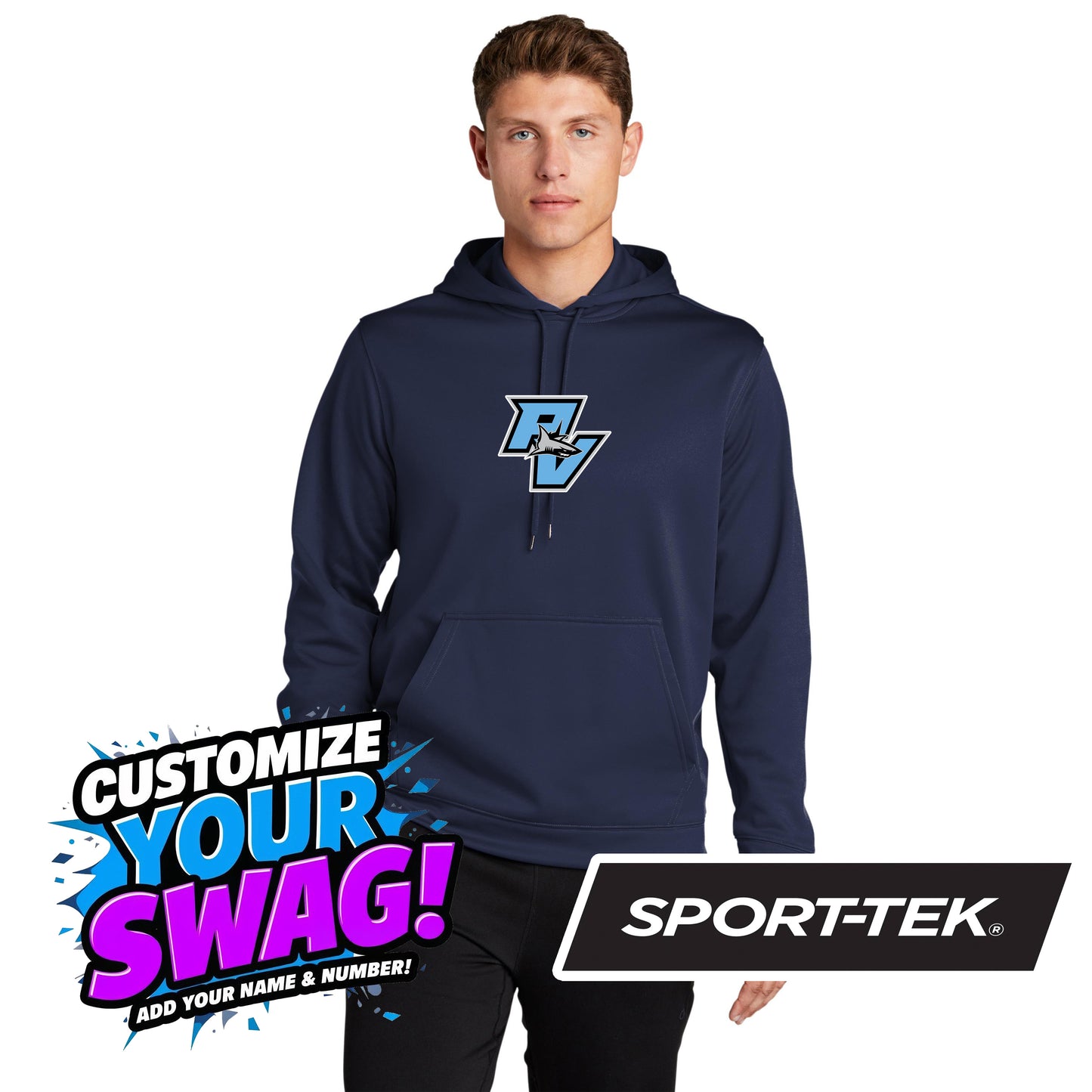 Sport-Tek Sport-Wick Fleece Hooded Pullover F244 - PVAA Sharks Baseball