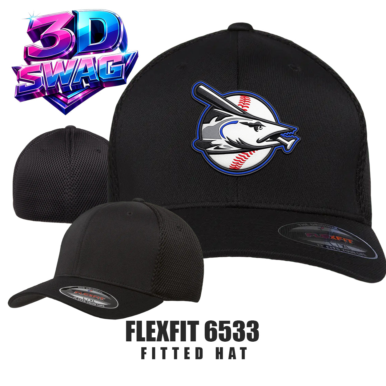 Jax Beach Baseball - Flexfit 6533 Adult Ultrafibre and Airmesh Cap