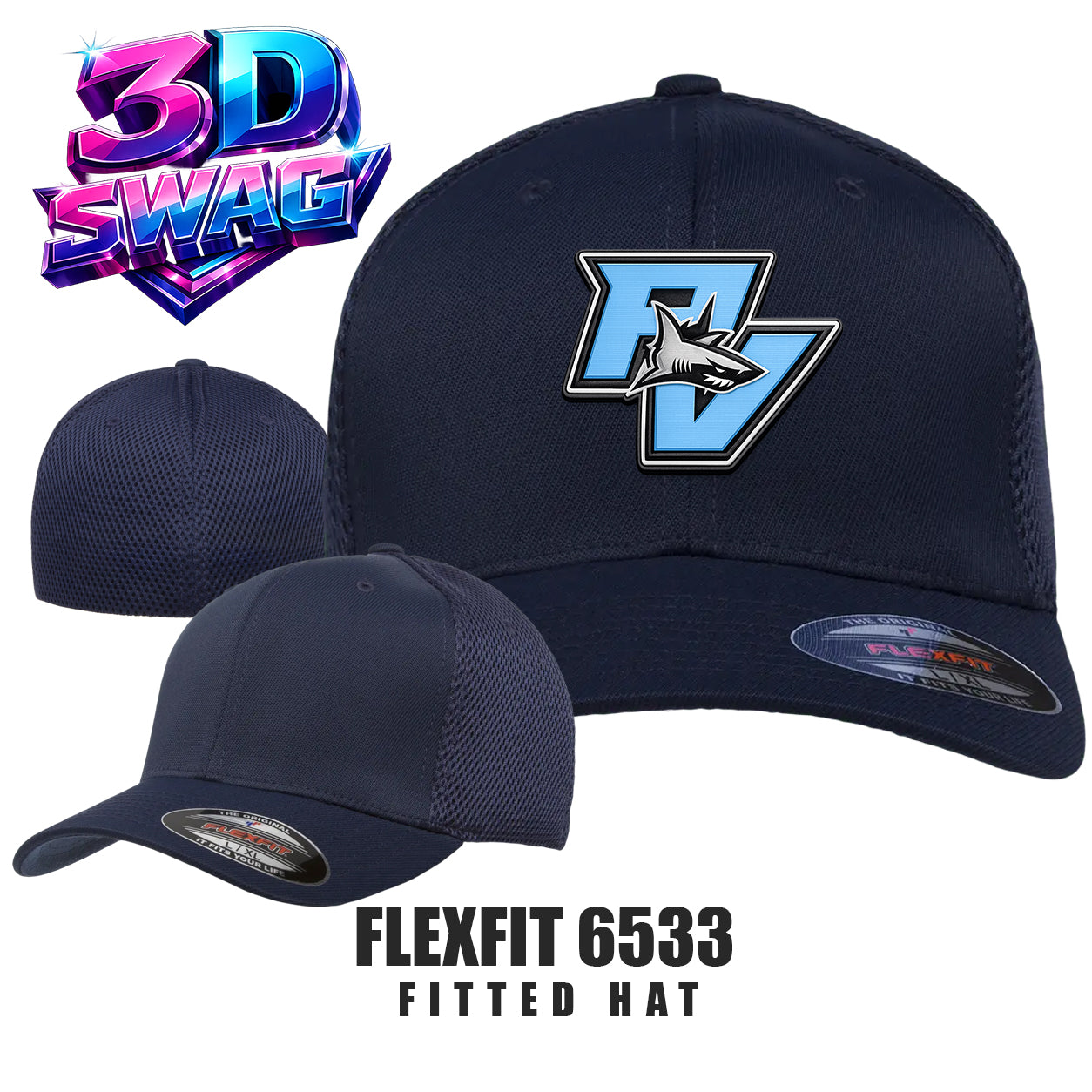PV SHARKS - Flexfit 6533 Adult Ultrafibre and Airmesh Cap
