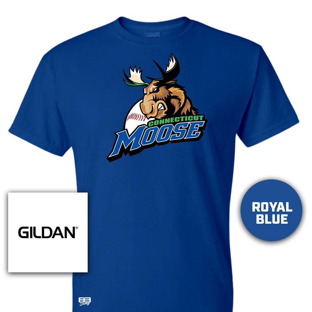 Gildan Youth & Adult 5.5 oz, 50-50 T-Shirt - Connecticut Moose Baseball V1