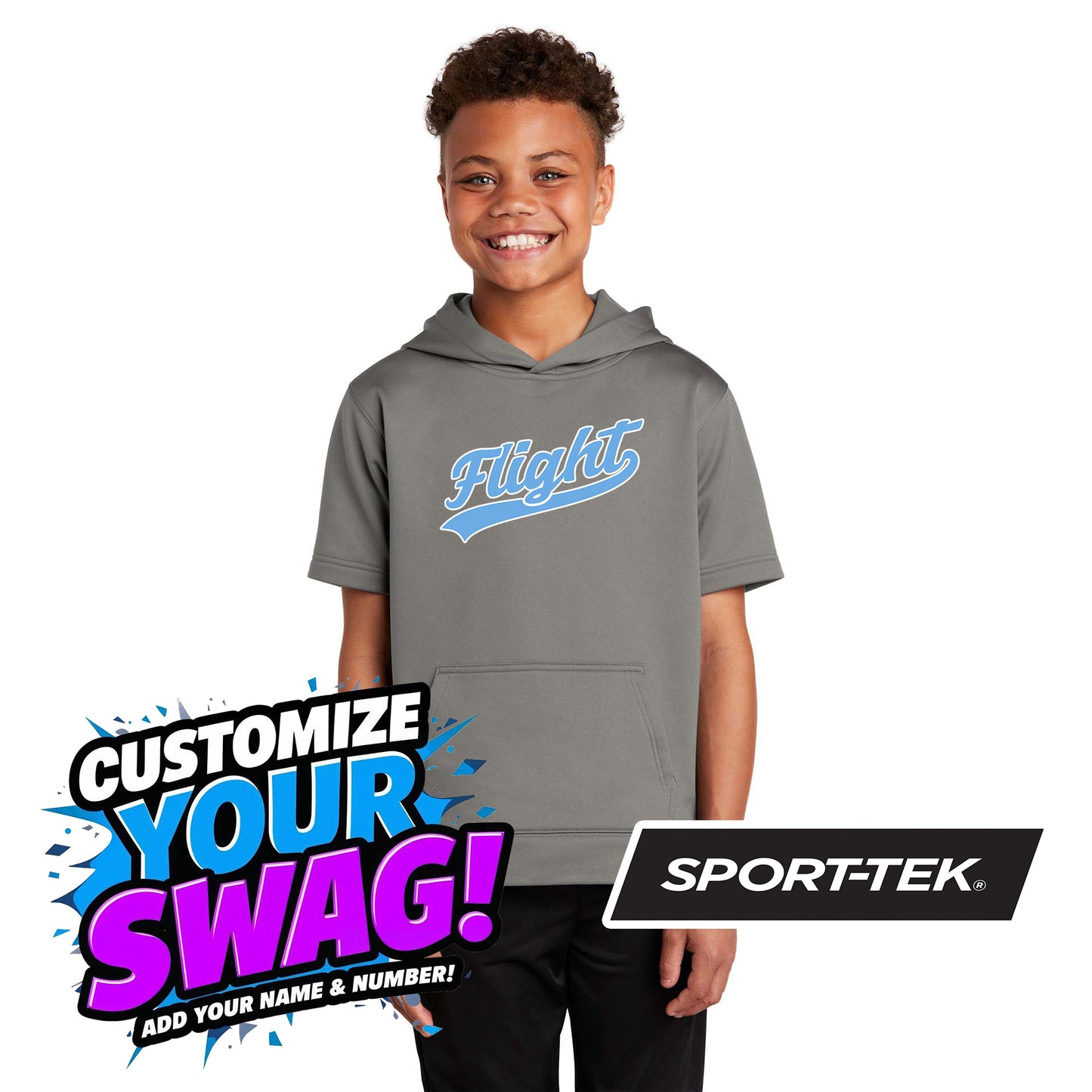 Sport-Tek Youth Sport-Wick Fleece Short Sleeve Hooded Pullover YST251 - FCF Flight Baseball Blue