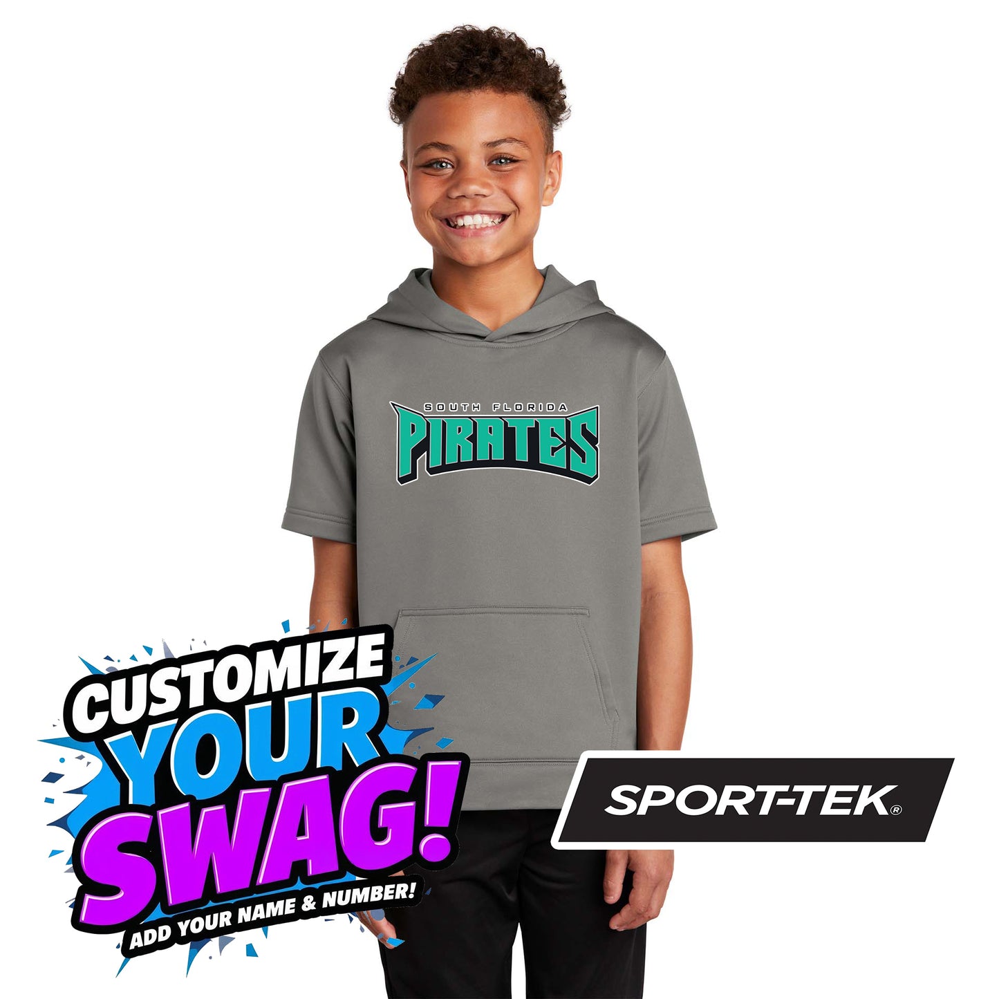 Sport-Tek Youth Sport-Wick Fleece Short Sleeve Hooded Pullover YST251 - South Florida Pirates