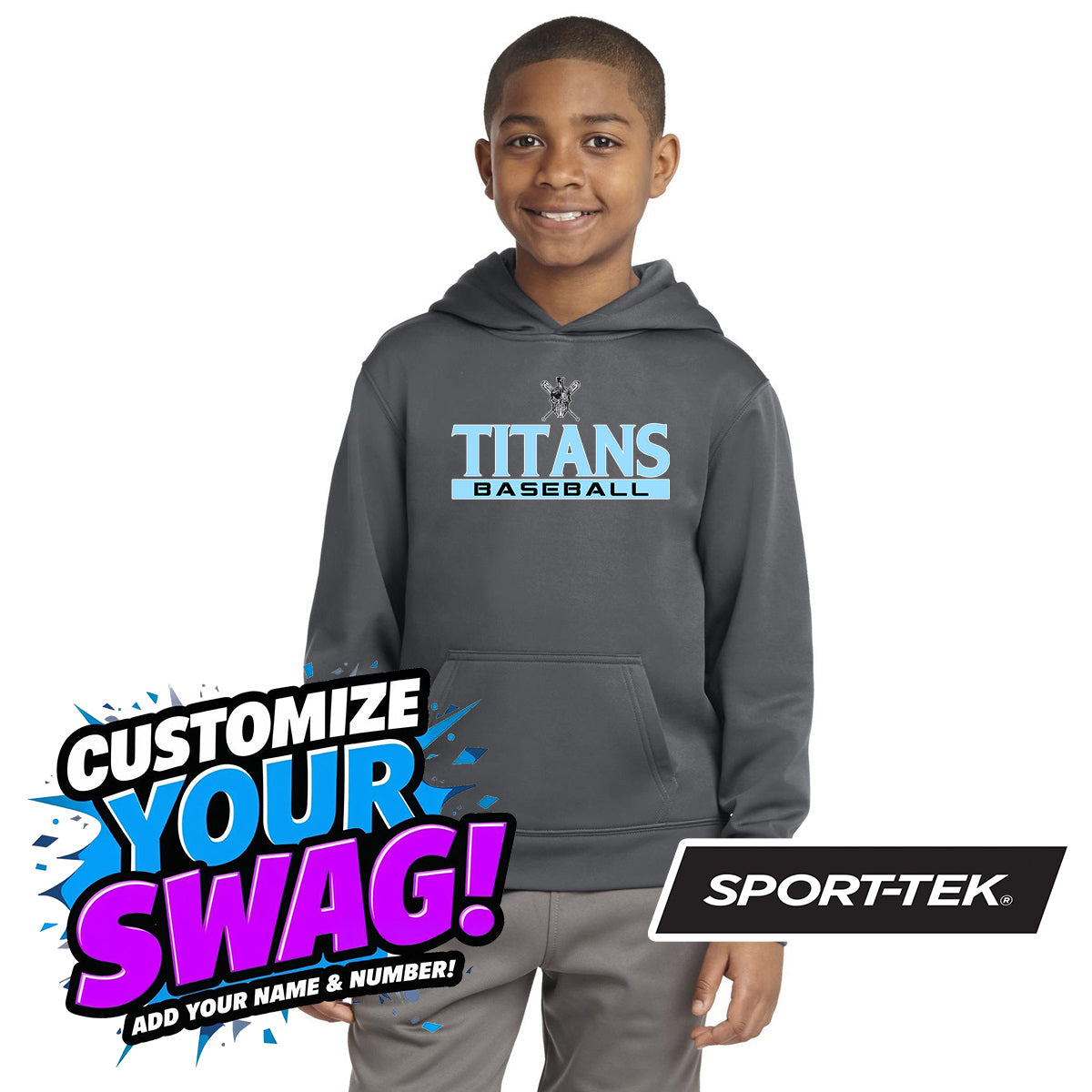 Sport-Tek Youth Sport-Wick Fleece Hooded Pullover YST244 - St. Johns Titans Baseball
