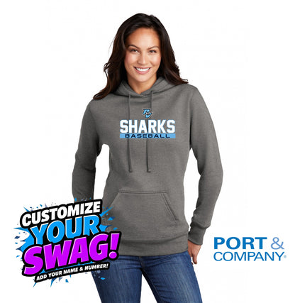 Port & Company Women's Core Fleece Pullover Hooded Sweatshirt LPC78H - PVAA Sharks Baseball