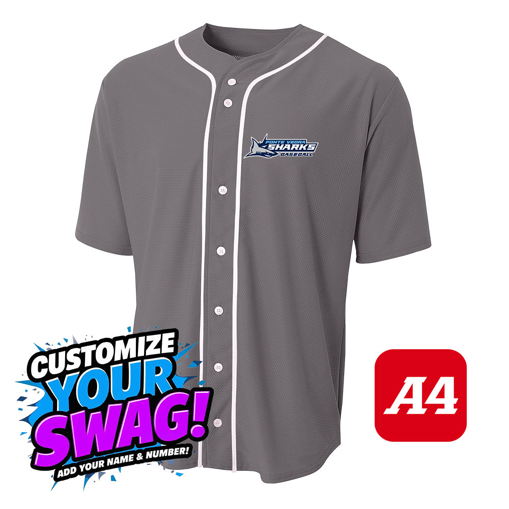 A4 Apparel N4184 Game Day Classic Baseball Jersey - PVAA Sharks