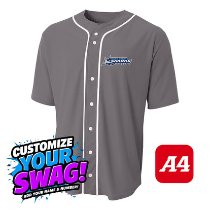 A4 Apparel N4184 Game Day Classic Baseball Jersey - PVAA Sharks