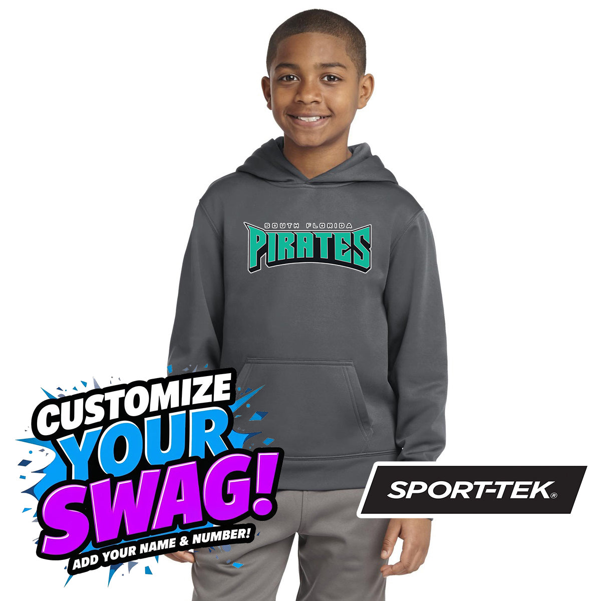Sport-Tek Youth Sport-Wick Fleece Hooded Pullover YST244 - South Florida Pirates