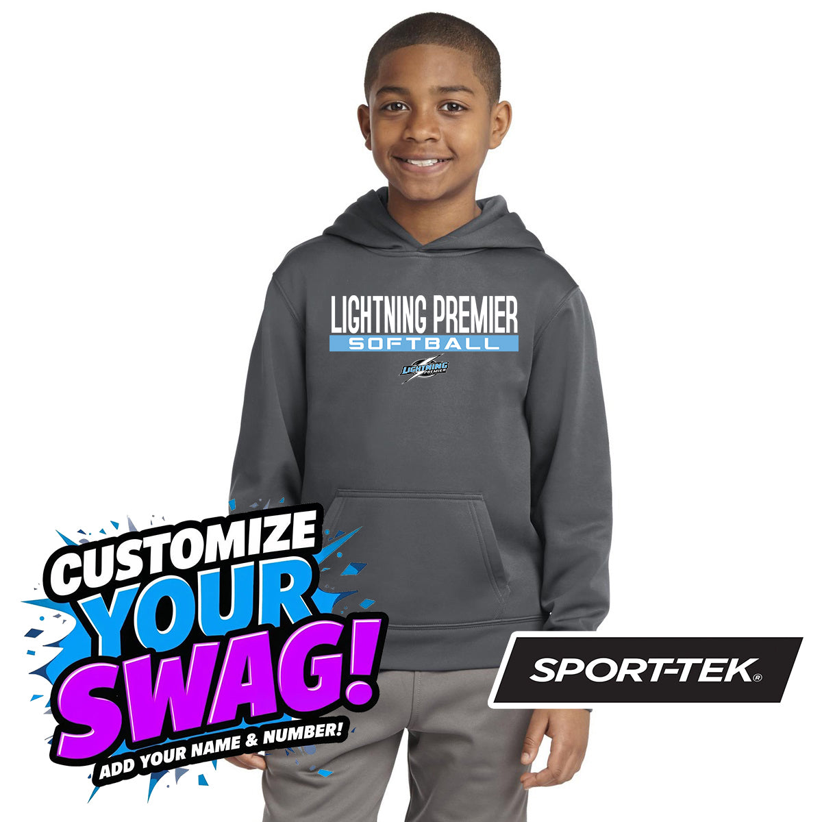 Sport-Tek Youth Sport-Wick Fleece Hooded Pullover YST244 - Lightning Premier Softball