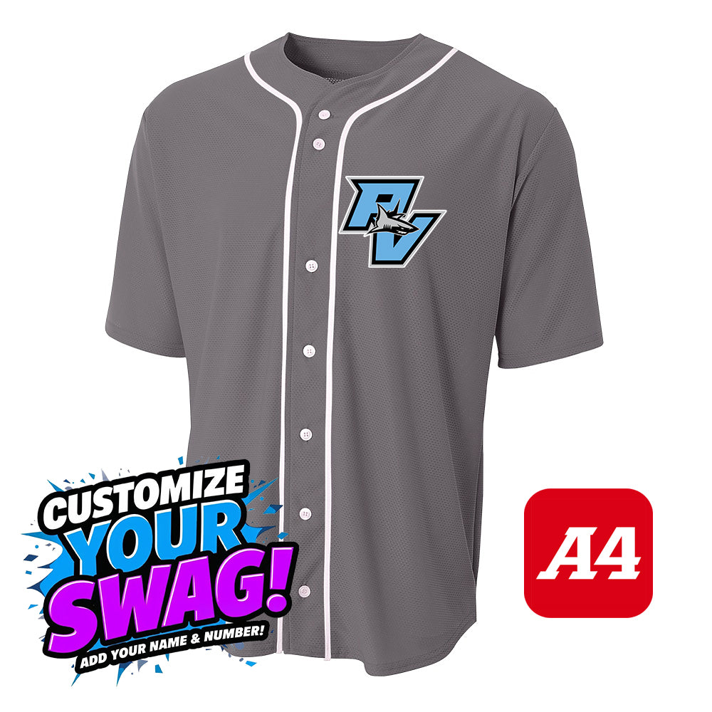 A4 Apparel N4184 Game Day Classic Baseball Jersey - PVAA Sharks