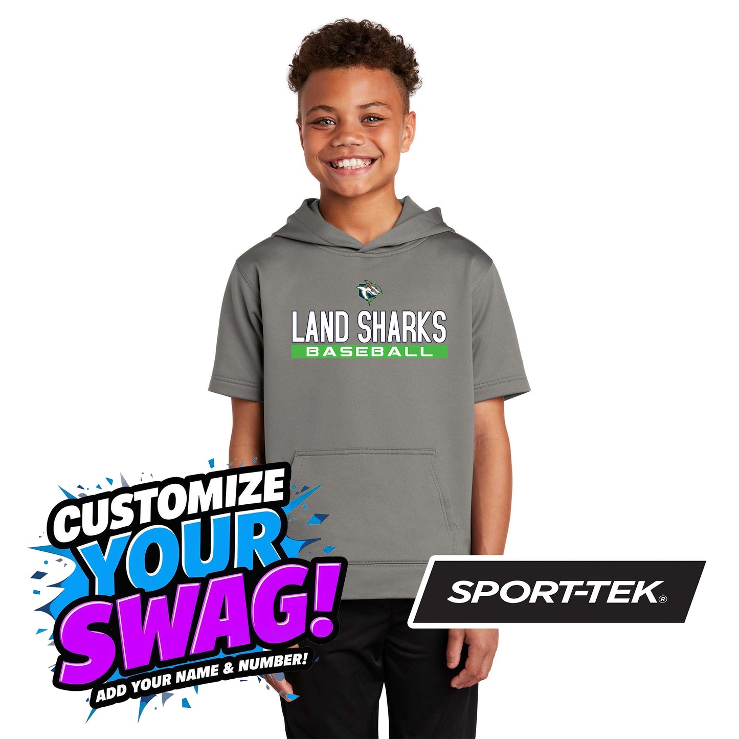 Sport-Tek Youth Sport-Wick Fleece Short Sleeve Hooded Pullover YST251 - OBP Land Sharks