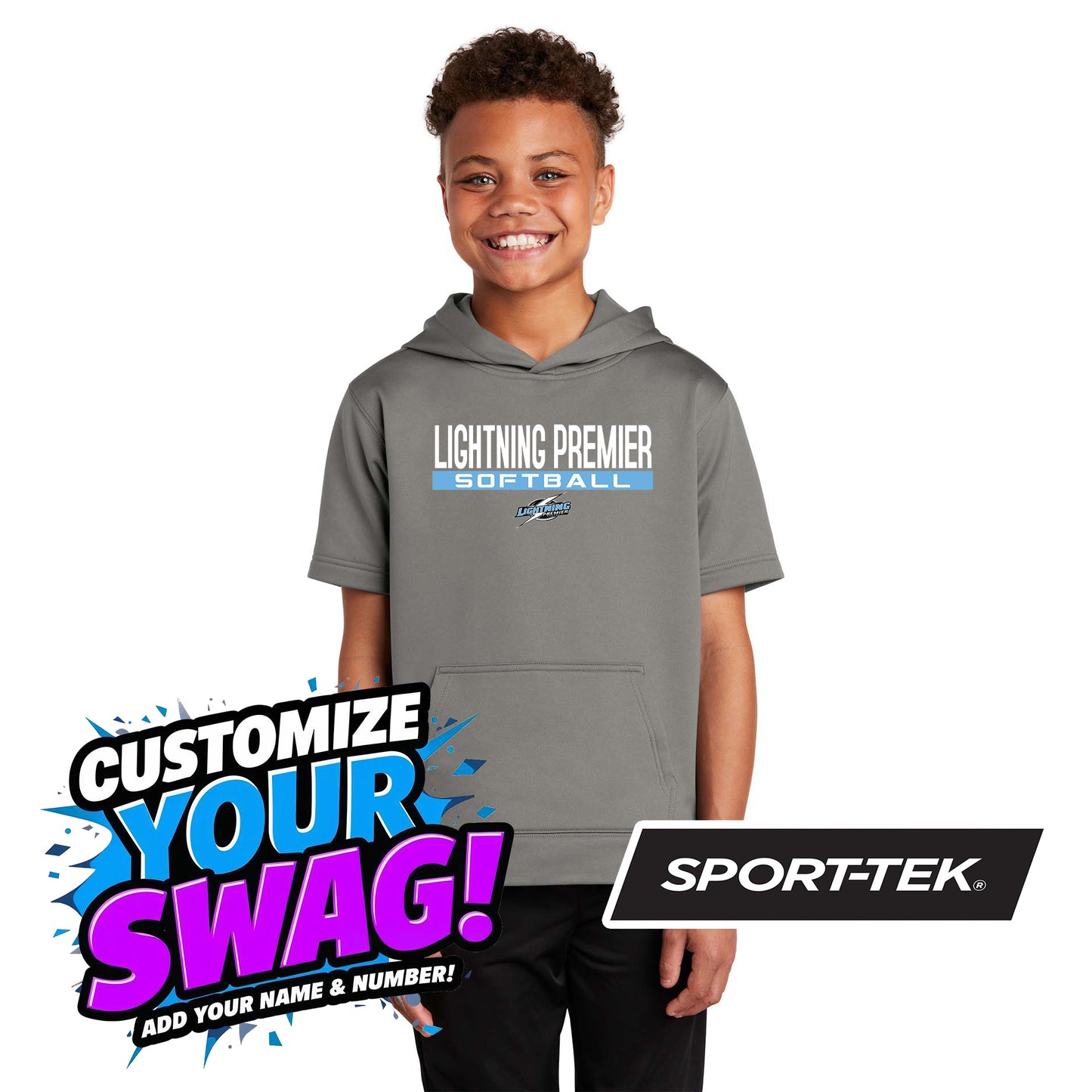 Sport-Tek Youth Sport-Wick Fleece Short Sleeve Hooded Pullover YST251 - Lightning Premier Softball