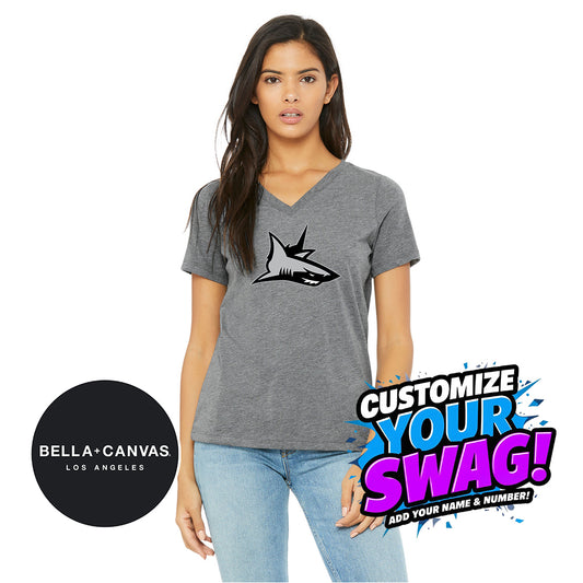 Bella + Canvas 6415 Ladies' Relaxed Triblend V-Neck T-Shirt - PVAA Sharks Baseball