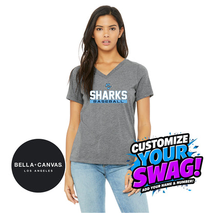 Bella + Canvas 6415 Ladies' Relaxed Triblend V-Neck T-Shirt - PVAA Sharks