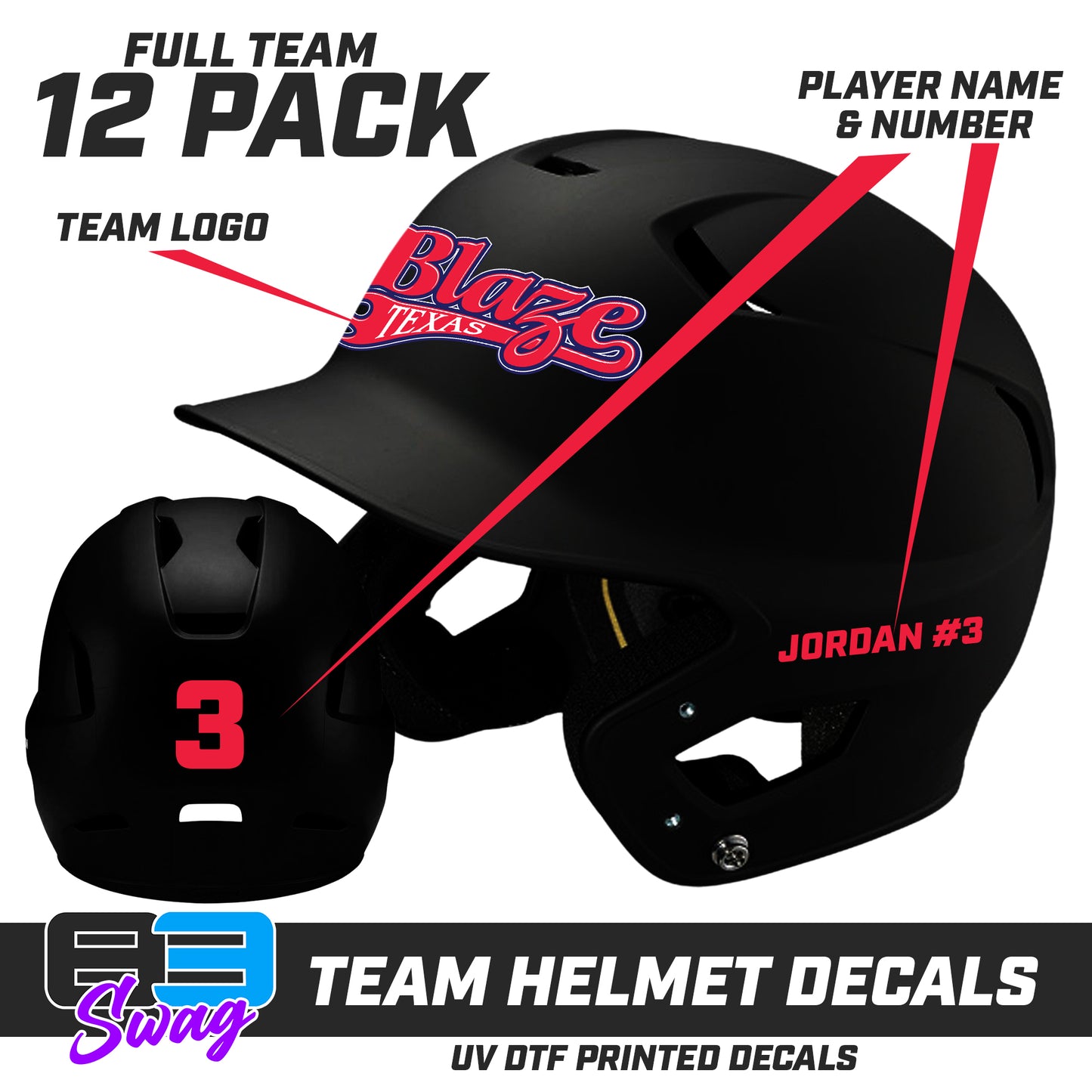 TEAM ORDER ONLY - Helmet Decal Set (12 Pack) - Texas Blaze Softball