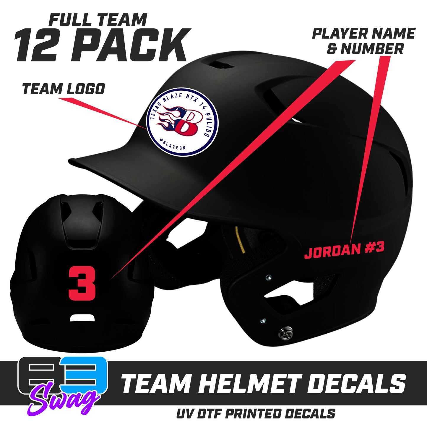 TEAM ORDER ONLY - Helmet Decal Set (12 Pack) - Texas Blaze Softball